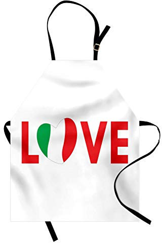 ABAKUHAUS Italien Kochschürze, Liebe-Zeichen mit Italienischer Flagge, Schmutz Fett abweichend waschbar Farbfester Digitaldruck, Weiß und Dunkelrosa