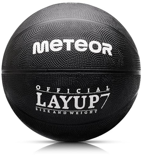 meteor® Layup Kinder Mini Basketball Größe #5 ideal auf die Jugend Kinderhände von 4-8 Jährigen abgestimmt idealer Basketball für Ausbildung weicher Basketball (Größe 7 (Herren), Schwarz)