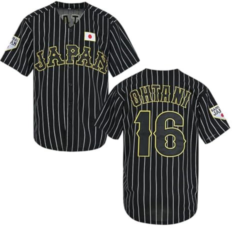 KYNKOW PARTYJERSEY Herren #16 Ohtani Hip Hop Kurzarm Japan Baseball Trikots Weiß Schwarz genäht S-XXXL, Schwarz, M