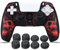 YoRHa Sculpture au Laser Silicone Peau Coques Skin pour Manette PS5 Dualsense x 1 (Rouge) avec Pro Thumb Grips Prises de Pouce x 8