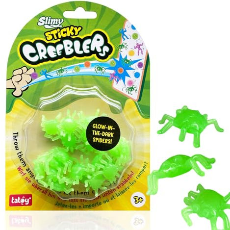 Tatoy Slimy Sticky Creeblers - GID Spider - Original Wandkrabbler, Super Heros und Glow-in-The-Dark Glibber Spinnen, klebrige Fensterläufer, Sensory Antistress Fidget für Kinder (ab 3 Jahre)