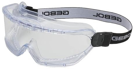 Gebol Gafas de seguridad profesionales | protección completa con campo de visión panorámico | antiarañazos y antivaho | banda elástica y ventilación | Tamaño universal | para hombre y mujer |