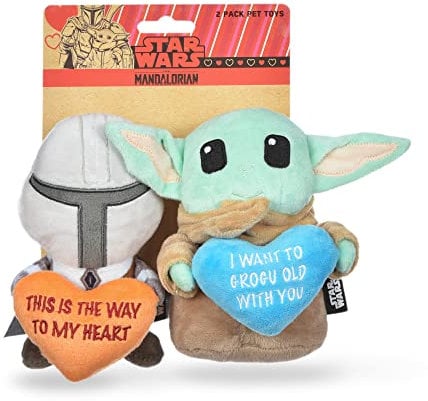 Star Wars Dog Toys 2pc Valentines Plush Squeakers | 6” Baby Yoda & Mandalorian V-Day Plush Squeakers Collection Pet Toys