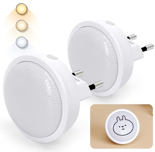Aigostar 2 Stück Nachtlicht Steckdose mit Dämmerungssensor, 3 Farbtemperature LED Nachtlicht Kinder, Nachtlampe Kinder für Kinderzimmer, Schlafzimmer, Treppe, Flur, Küche, Badezimmer, WarmWeiß
