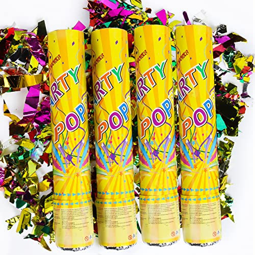 4 Stück Konfettikanonen Set, Konfettikanone Geburtstag, Party Popper Konfetti, Konfetti Pistolen Set, 30cm Confetti Cannons, Konfetti Popper Hochzeit, Geburtstags Party Zubehör Konfetti