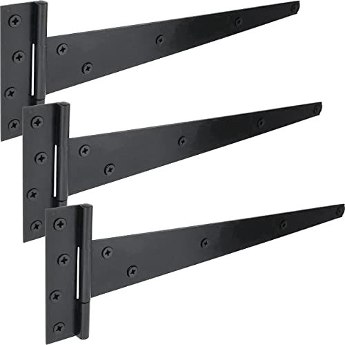 IRONTITE® 3 Pack Black T Hinges 350mm (14), Gate Hinges for Wooden Gates or Garden Sheds, Black Coated for Weather Protection