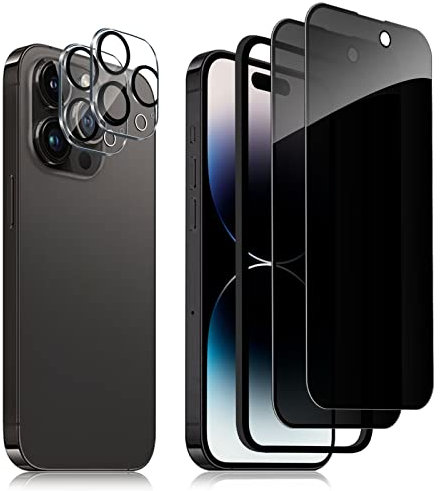 Aerku Sichtschutz Full Screen für iPhone 14 Pro 6.1 für Panzer Schutz Glas, Anti-Spähen Schutzfolie mit Kameraschutz [2+2 Stück], 9H Härte Privatsphäre Schützen, Anti-Spy Privacy Sichtschutzfolie