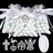 50 Stk Anhänger (5 Muster) + 50 Stk Organza Beutel Gastgeschenke Organzasäckchen für Kommunion Konfirmation Taufe Party Geschenk Geburtstag Gäste Geburt Deko Kommuniongeschenke