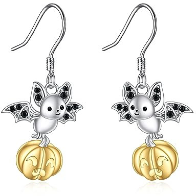 Fledermaus Ohrringe 925 Sterling Silber Kürbis Hängend Ohrhänger für Damen Mädchen Fledermaus Halloween Schmuck Geschenk