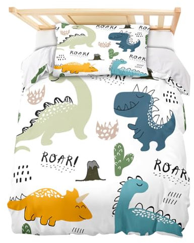 DASIAUTOEM Kinderbettwäsche, 100x135 Baby Bettwäsche Komplettset, Dinosaurier Bettwäsche,100% Polyester Mikrofaser, mit Integriertem Reißverschluss, Kissenbezug 60x40cm Kinder-Bettwäsche für Jungen