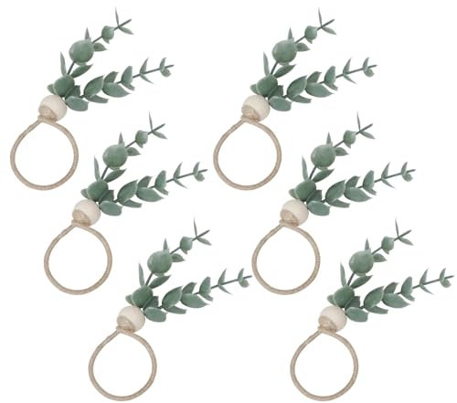 Vsosfiza Rustikalen Serviettenringen Set, 6 Stück Serviettenringe Aus Eukalyptusholz Boho Blattholzperlen, Serviettenschnallen für Partys Abendessen Hochzeit Bankett Weihnachten Tischdekoration