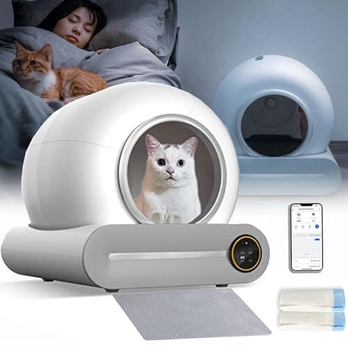 Cat Litter Box,Self Cleaning Cat Litter Tray, App Control,No Stuck Cat,Deodorisation,No Scooping Automatic Cat Litter Box Robot,65l Large Capacity/9l Toilet Bin Capacity,W/Garbage Bags/Mats,White