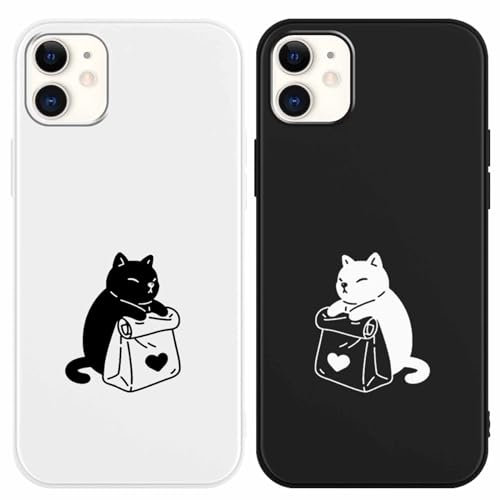 Yoedge 2 Pack Cute Lovers Cat Phone Case for iPhone 12 mini 5,4, Ultrathin Soft Silicone with Aesthetics Pattern, Shockproof Bumper Protector Matte Cover for iPhone 12 mini, Girls Women Black White