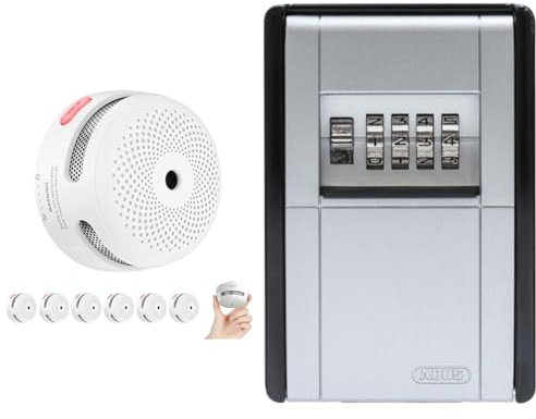 X-Sense Mini-Rauchmelder: Photoelektrischer Rauchwarnmelder mit LED-Anzeige & ABUS KeyGarage 787 - Schlüsselbox zur Wandmontage - für Schlüssel oder kleine Wertgegenstände - 46331 - Schwarz-Silber