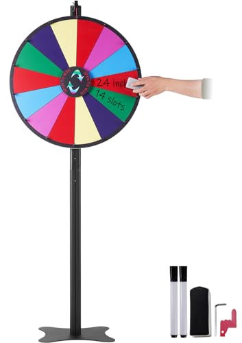 VEVOR 601 mm Glücksrad, Glücksrad mit 14 Fächern, Rouletterad mit Trocken Abwischbarem Stift & 2 Markern, Drehrad Höhenverstellbar, Lucky Wheel Lotteriespiele Glücksspiele für Partys, Kneipen