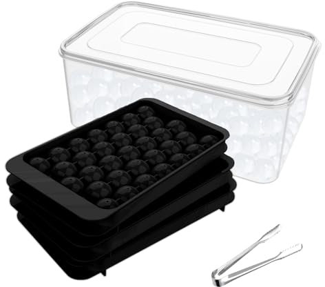 Miaowoof Eiswürfelform mit Deckel und Behälter, 2,5 cm x 99 Stück Runde Eiswürfel, Non-BPA Eiswürfelbehälter mit Deckel für Eis, Cocktail, Kaffee, und Tee, Platzsparend und Stapelbar (Schwarz)