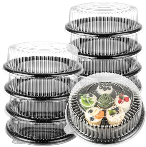 LOPYXBR 10 bandejas para servir con tapa de 30,5 cm, cajas de plástico para preparar comidas, redondas, reutilizables, recipientes transparentes para sushi, sándwiches, frutas y platos