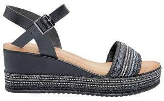 BATA Sandali da donna con zeppa 6 cm in corda e strass