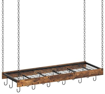 CHOEZON Hanging Pot Rack, Ceiling Wall Mounted Pot Rack for Kitchen, Industrial Style Pot Hanger with 18 Hooks, Cookware Storage Organizer, for Pots and Pans, Rustic Brown and Black TPR12BFC1