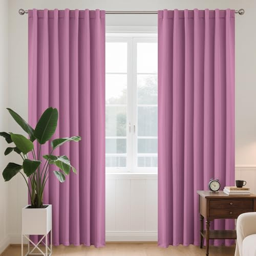 Joydeco Blickdichte Vorhänge mit Schlaufen Verdeckten Zartrosa-Violett | 2er Set,H225 x B140 cm,Verdunklungsvorhänge für Schlafzimmer und Wohnzimmer,Hitzeschutz Thermovorhang,UV-schutz