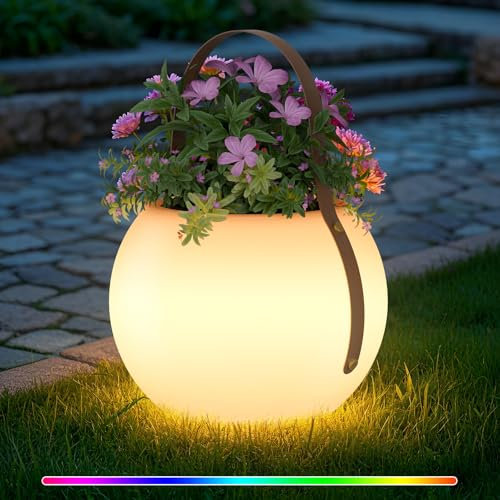 LED Colorful Flower Pot, 8 RGB Color Changing Portable LED Light Planter Pot for Pool House Balcony Porch Garden Yard Party-Large, Battery Operated