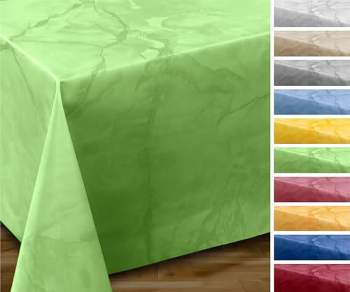 Wachstuchtischdecke abwischbar, OVAL RUND ECKIG, fleckenabweisende Gartentischdecke Marmorstein, zuschneidbare Wachstuch Tischdecke (Eckig 140x100 cm, Apfelgrün)