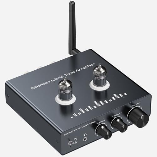 VEDINDUST Amplificador de Válvulas Amplificador Digital Bluetooth 5.0 Preamplificador de Audio Estéreo Hi-Fi para el Hogar Mandos de Control de Agudos y Graves Compatible con 3 Altavoces