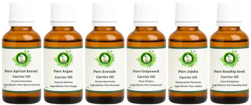 6er Pack Träger Öle Aprikosenkern Argan Avocado Traubenkern Jojoba Hagebuttenkern 100% rein natürlich Für Haut Haar Entspannung Seife Lippenbalsam Cremes Lotionen Geschenkset 10ml (0.338oz)