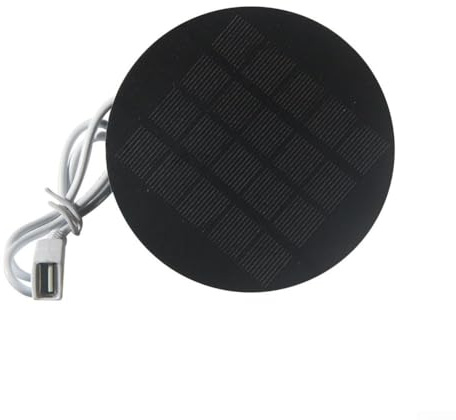 CYRENT Panneau de charge solaire rond USB 2 W 5 V - Panneau solaire monocristallin en silicone monocristallin pour lampes de jardin et petits appareils - Design compact