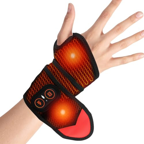 Kabelloses Handgelenk Heizband Massagegerät mit 3000 mAh-Akku | beheizbare Handgelenkbandage, mit 3 Heizstufen, 3 Vibrationsstufen, Heizkissen-Massage, für Hand, Knie, Ellbogen, Knöchel