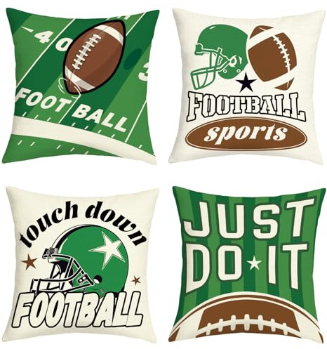 Joymaison Kissenbezüge 45x45 cm 4er Set Fußball Dekorative Kissenbezug American Football Rugbys Deko Kissenhülle für Sofa Couch Schlafzimmer Wohnzimmer