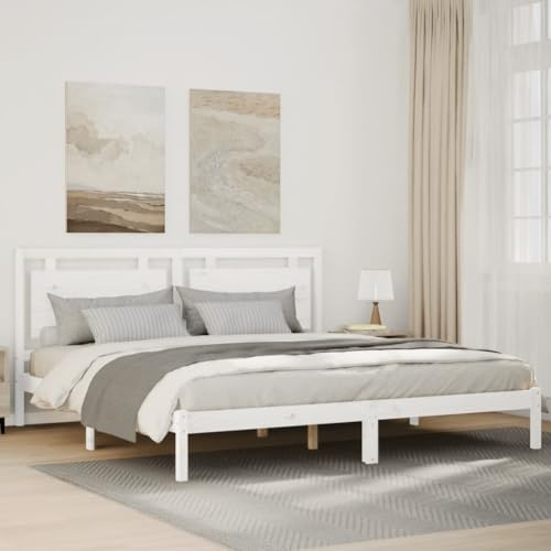 JHQHSM Massivholzbett Extra Lang ohne Matratze Weiß 200x220 cm mit Lattenrost und Kopfteil - Stabiles Kiefernholz Gestell mit Stauraum für erholsamen Schlaf