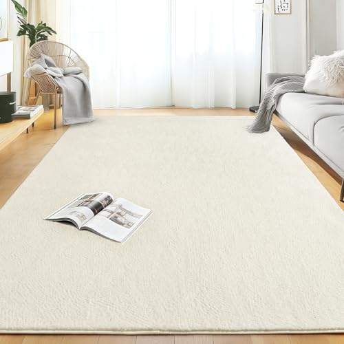 Rezutan Teppich Wohnzimmer Groß 140x200cm Cream Waschbarer Kurzflor Teppich | Flauschig Weich & Rutschfest, Einfarbiges, Modernes Design für Wohnzimmer, Kinderzimmer, Flur und Büro