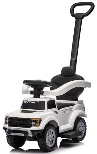 sun baby Rutschauto ab 1 Jahr mit Schieber – Fort Raptor – große Geländereifen, LED-Lichter, Sitz mit Rückenlehne und Stauraum, bis 25 kg, Weiß