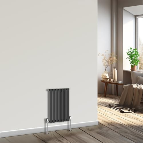 NRG Horizontal Radiator Oval Single Panel Central Heating Black 600x413mm | Radiator Wall Mounted, High Heat Output, Oval Tube Design, Modern Radiator, Space Saving, for Living Room, Kitchen, Bedroom