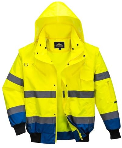 Portwest Hi-Vis Contrast Bomber Jacket, Colour: Yellow/Royal Blue, Size: S, C465YRBS