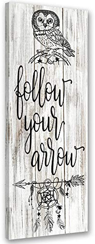Feeby Wanddeko Slogan Leinwandbilder Kunstdruck Eule Pfeil Spruch Grau 40x120 cm