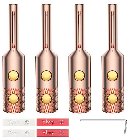 Viborg - Connettore a banana, 4 mm, in puro rame per altoparlanti, piastra da parete, home theatre, ricevitore audio/video, amplificatore e sistemi audio (4 pezzi)