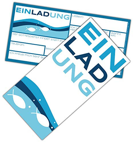 15er Set FISCHE Einladungskarten zur Kommunion Konfirmation Firmung Taufe - edle Einladungen zum Ausfüllen für Jungen und Mädchen von BREITENWERK