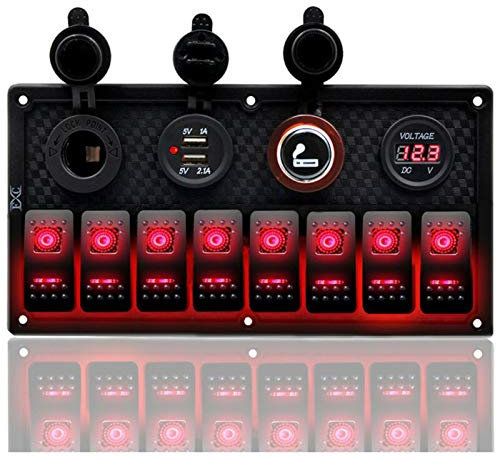 KAOLALI Pannello di Interruttori Basculanti, Pannello Interruttori con 8 interruttori Presa Accendisigari 12V / 24V per Auto Barca e Marina