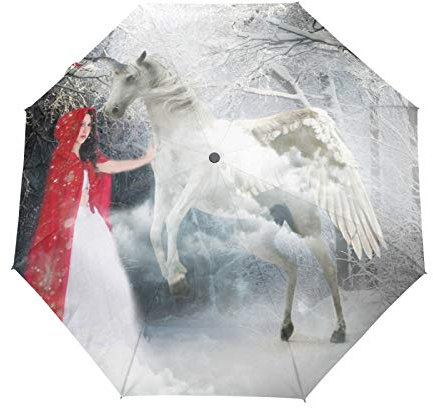 Schönheit Dame Flügel Pferd Regenschirm Taschenschirm Automatische Umbrella Winddichte Sonnenschutz Regenschirme Taschenschirme für Damen Herren