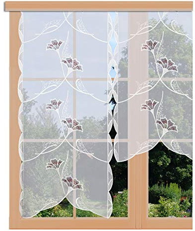 artex deko Scheibenhänger Ginko in Weinrot echte Plauener Spitze Moderne Flächengardine Scheibengardine mit Blumen-Muster 96 x 50 cm