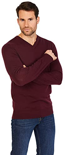 Jack Stuart - Jersey con Cuello en Pico para Hombre, 100% Lana de Merino Extra Fine (Granate Oscuro, S)