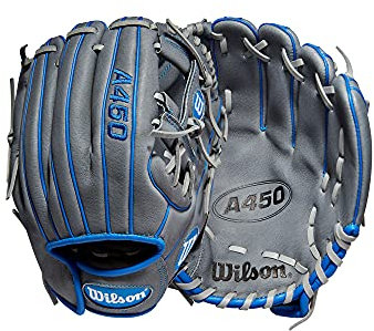 Wilson 2022 A450 - Guante de béisbol de cuadro de 10.75 pulgadas, color gris/real, mano derecha, azul