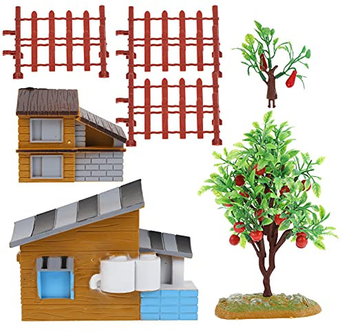 Lernspielzeug Für Kinder 13Pcs Bauernhof Modell Set Grün Pflanzen Zaun Modell Simulation Mini Bauernhaus Szene Modell Puzzle-Spielzeug