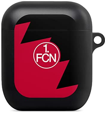 Hülle mit Karabiner kompatibel mit Apple AirPods (1. Generation) Case schwarz Schutzhülle mit Schlüsselanhänger Fanartikel 1. FCN 1. FC Nürnberg