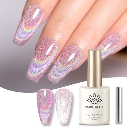 BORN PRETTY UV Nagellack Cat Magnetisch Eye Glitzer, Gel Nagellack Magnetisch Regenbogen UV Lack Soak Off Shining Glitter Super Shine mit Magnetstift