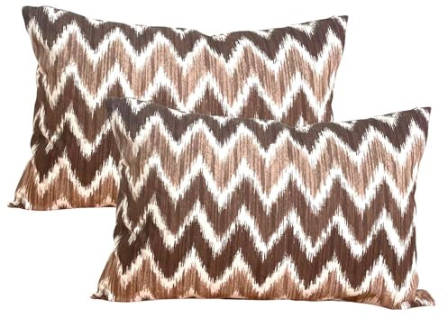 TRESMESTRES Fundas de Cojines para Sofá - Diseño Mediterráneo, Vibrantes Colores, Patrones Estilo Ikat - Cubiertas de Cojines Decorativas - Funda de Cojín 50x70 cm - Set de 2, Marrón
