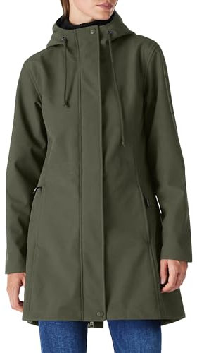 Outdoor Ventures Veste de pluie longue softshell avec capuche pour femme - Veste de mi-saison doublée - Veste fonctionnelle imperméable coupe-vent - Veste de randonnée respirante, Vert olive M