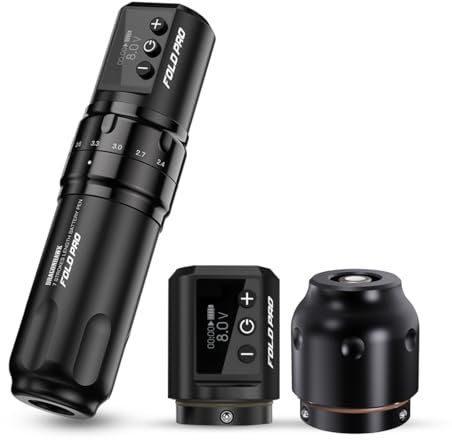 Dragonhawk Fold Pro Machine à tatouer sans fil Stylo batterie avec 7 courses 2.4-4.2mm, 2pcs batterie 1500mAh pour tatoueurs professionnels